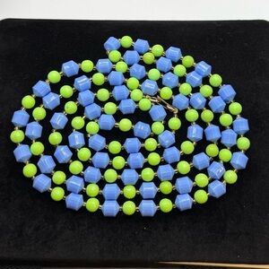 Vintage Hong Kong Blue & Green Faceted Bead Necklace 53”